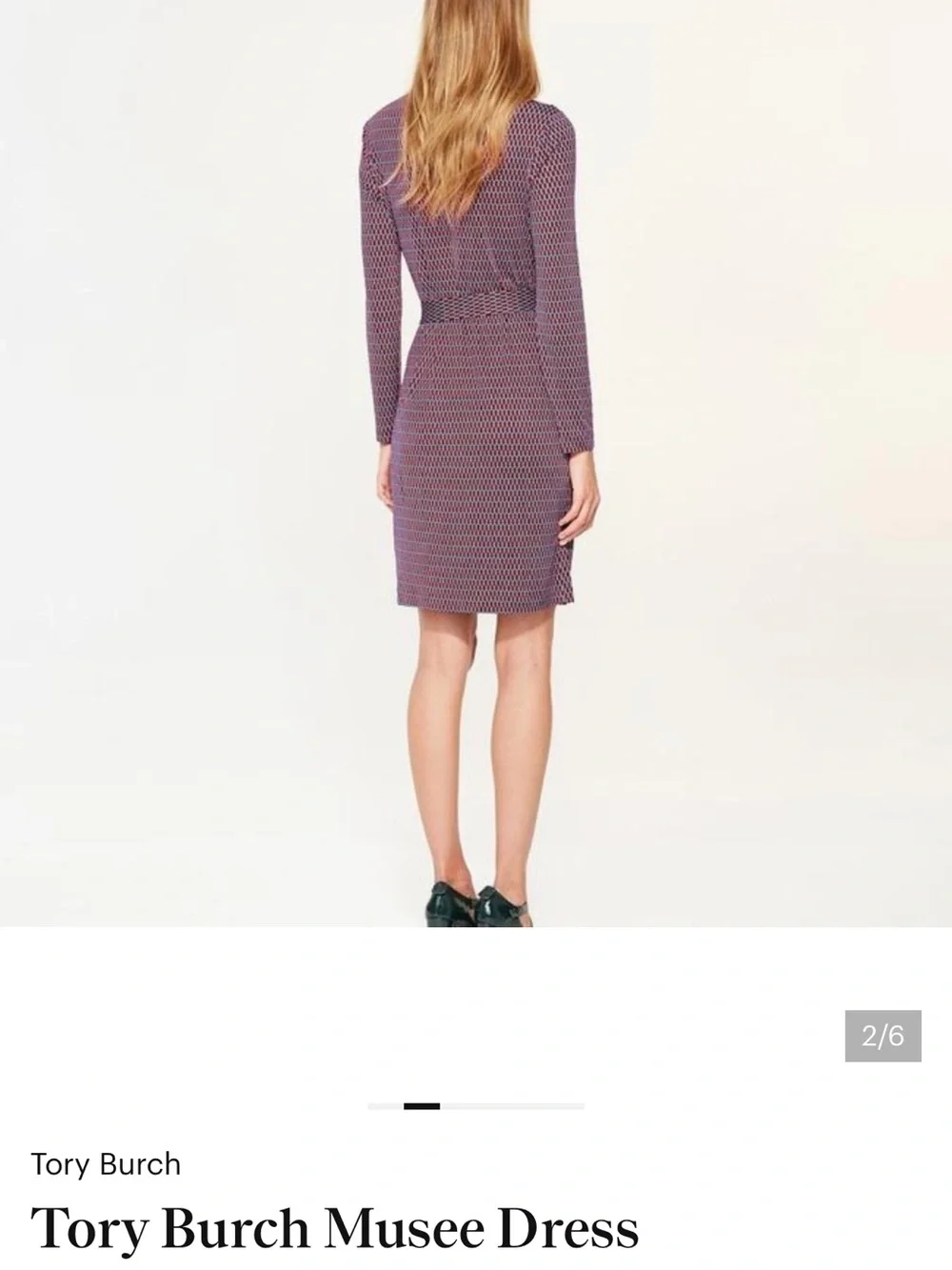 Tory Burch Purple Geometric Long-Sleeve Belted Dress